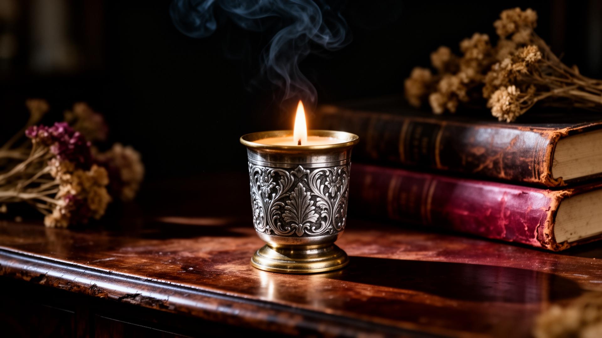 Antique vessel candle by candlelight